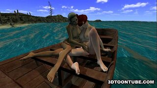 Foxy 3D lesbian babe mendapat menjilat sementara di perahu